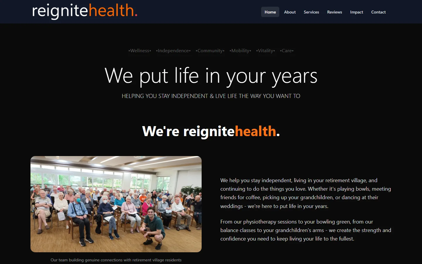 Reignite Health website screenshot